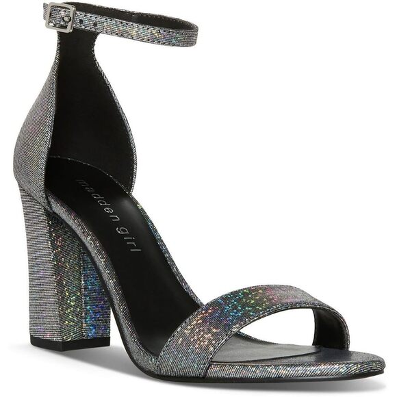 Madden Girl Shoes - Madden Girl Womens Beella Iridescent Chunky Dress Sandals Black 10 Medium (B,M)